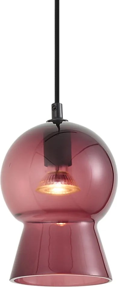 Retro závesná lampa čierna s fialovým sklom pre 1-fázový koľajnicový systém - Iconic Bell