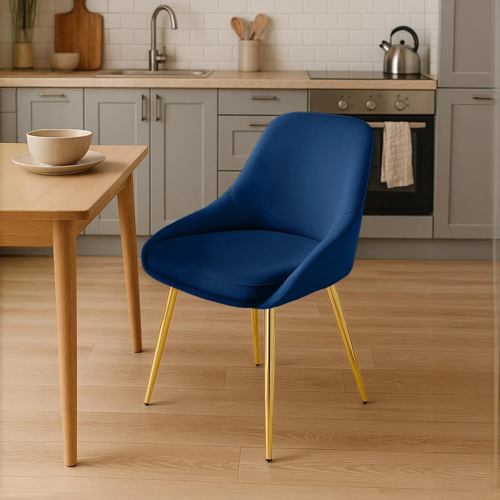 Sada 2 ks jedálenskej stoličky Elmira zamat - tmavomodrá