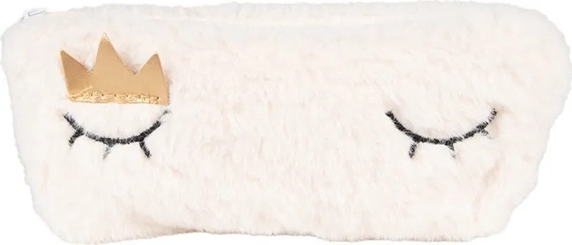 Biela plyšová toaletná taštička s očkami a korunkou - 21*2*10 cm