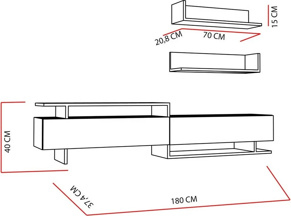 Televízny stolík s poličkami Ayaz White and Teak