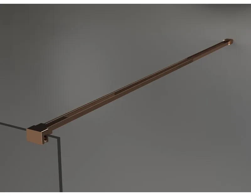 Mexen Kioto, priechodná sprchová zástena 120 x 200 cm, 8mm číre sklo, 2x zlatá stabilizačná rozpera, profil ružové zlato, 800-120-002-60-00