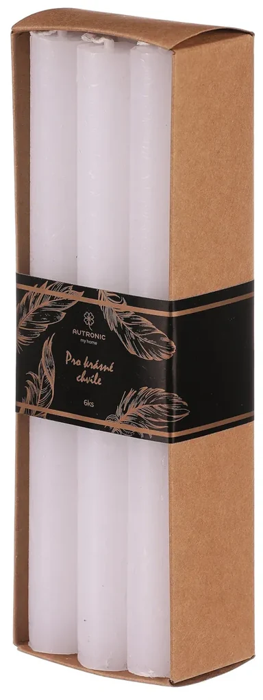 Sada vysokých sviečok biela, 6 ks, parafín, 20 cm