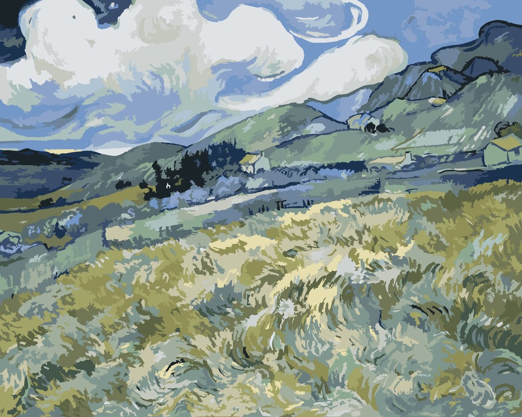 Gario Maľovanie podľa čísel Vincent van Gogh Pšeničné polia a hory Rozmery: 100 x 80 cm, Rámovanie: S vnútorným rámom