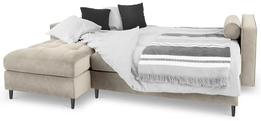 Béžová zamatová rozkladacia rohová pohovka Milo Casa Santo, ľavý roh