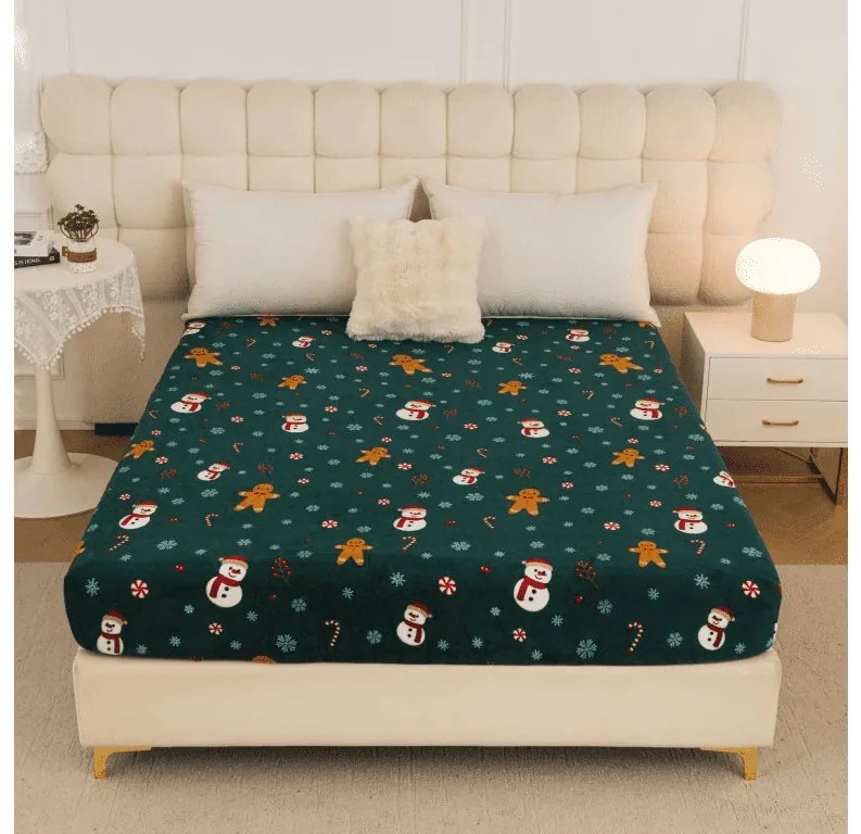 Plachta mikroplyš SNOWMAN AND GINGERBREAD 160x200 cm zelené