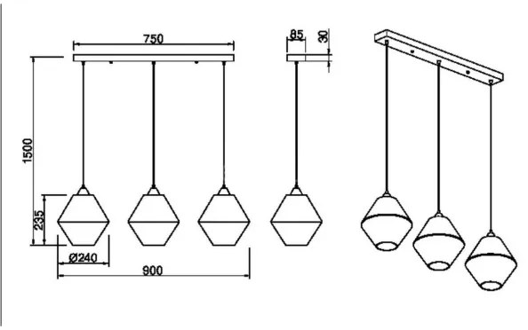Reality - Luster na lanku TRENTO 3xE27/40W/230V