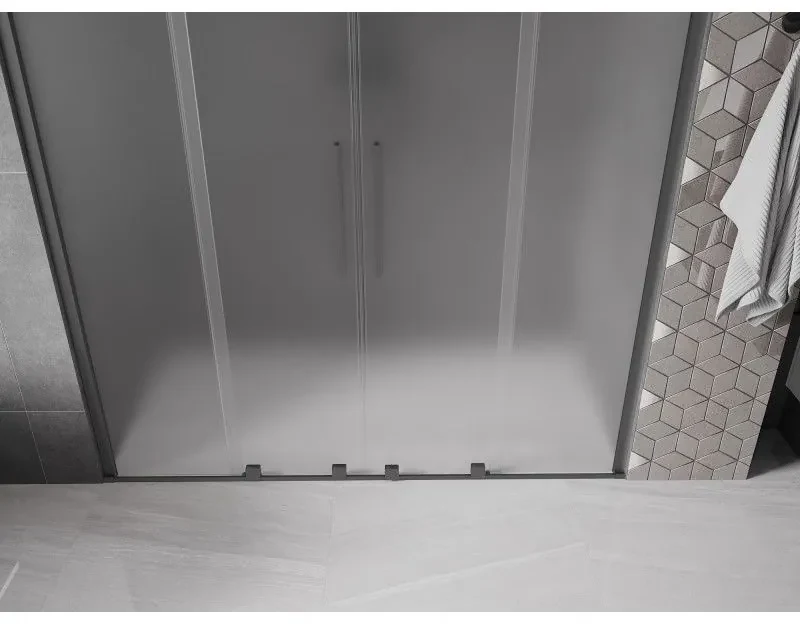 Mexen Velar Duo, posuvné sprchové dvere do otvoru 180 cm, 8mm sklo námraza, brúsený grafit, 871-180-000-32-95
