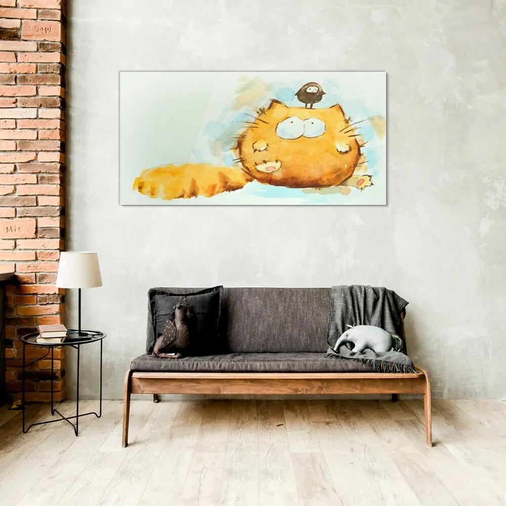 Skleneny obraz Abstrakcia zvieratá vták mačka