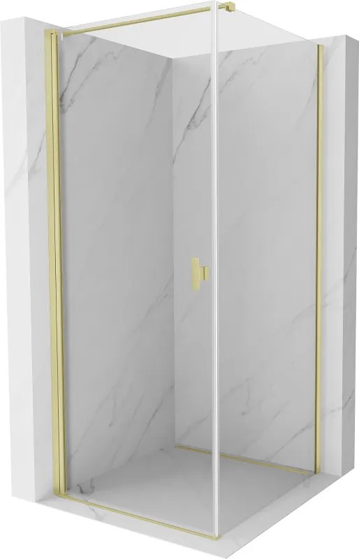 Mexen Mist-B, 1-krídlový výklopný sprchový kút 100 x 100 cm, číre sklo, zlatý matný profil, 8A2T-100-100-55-00