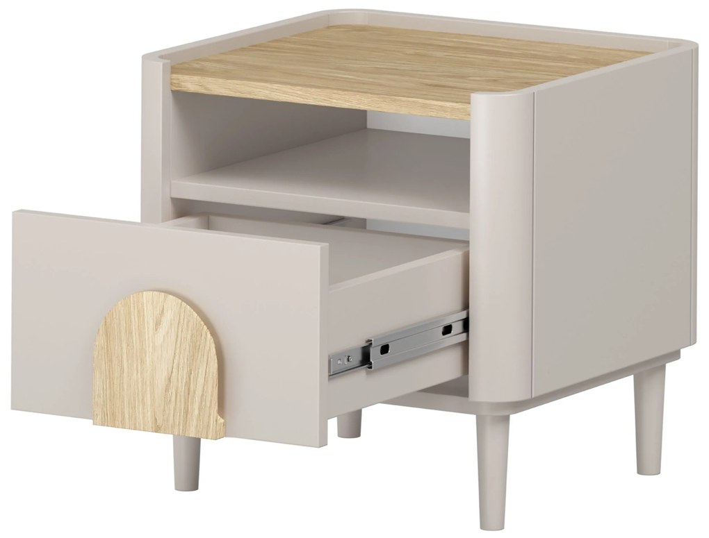 Nočný stolík Amilio 50 cm na nožičkách - kašmírová / dub olejovaný / dub svetlý