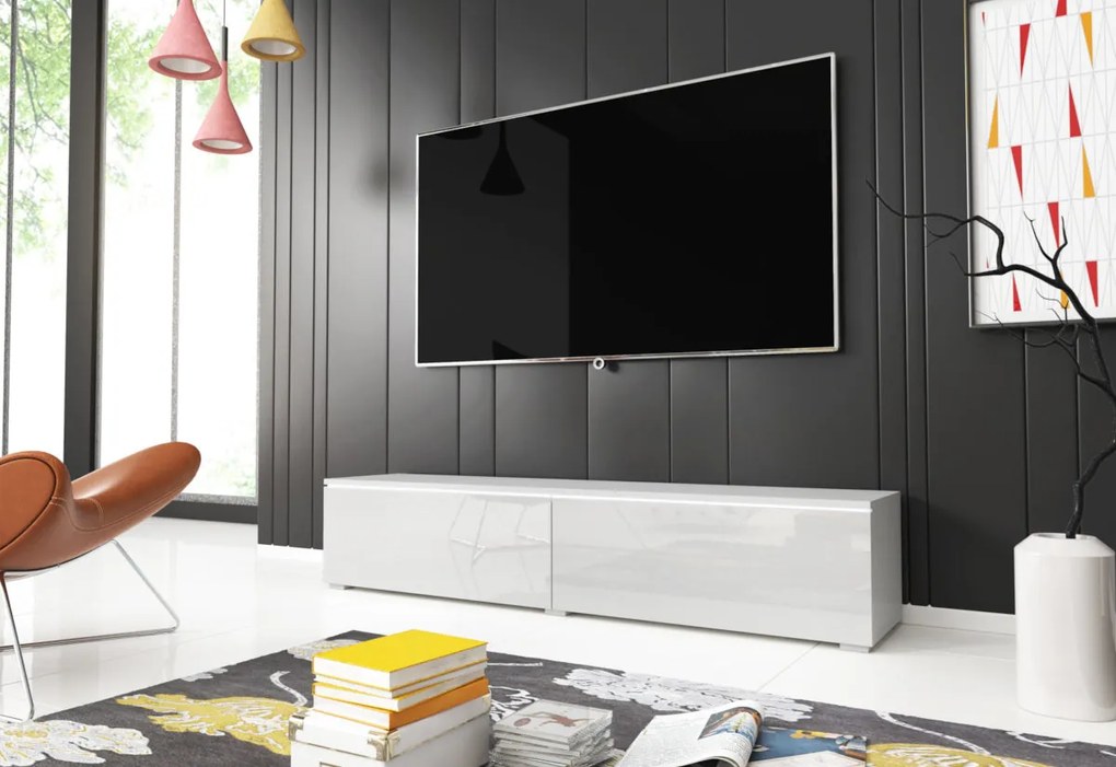 TV stolík MENDES D - biela/biela lesk / nie / 180