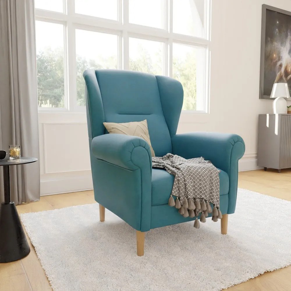 Tyrkysovomodré kreslo ušiak Swan – Ropez