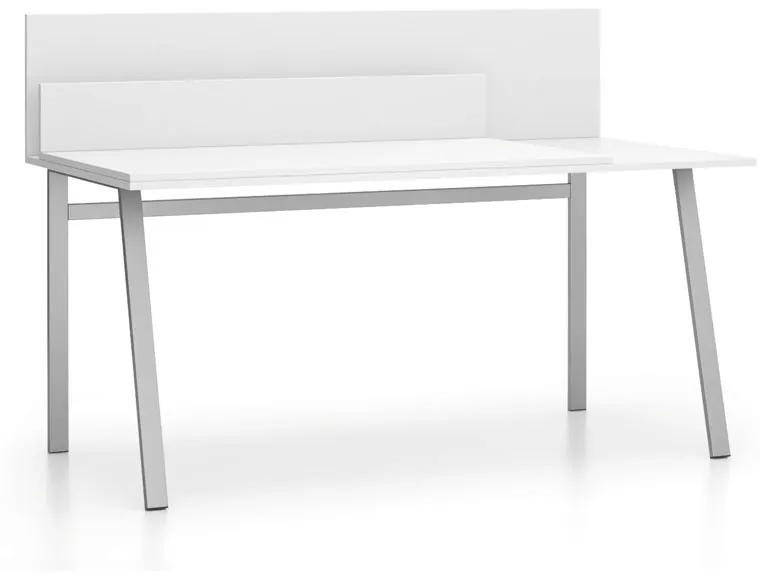 PLAN Kancelársky pracovný stôl SINGLE LAYERS, posuvná vrchná doska, s prepážkami, biela