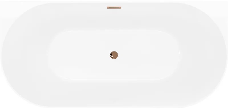 Mexen Oval Slim, voľne stojaca vaňa ku stene, 170 x 80 cm, biela-šedá, ružové zlato prepad, 52661708062-60