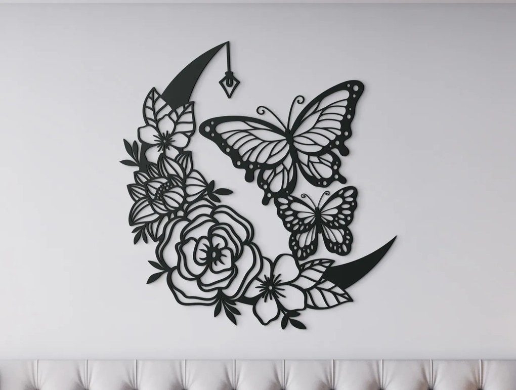 drevko 3D nálepka Kvetinový ornament s motýľmi Rozmer obrazu: 33,5 x 32,5 cm, Farba dekorácie: Čierna