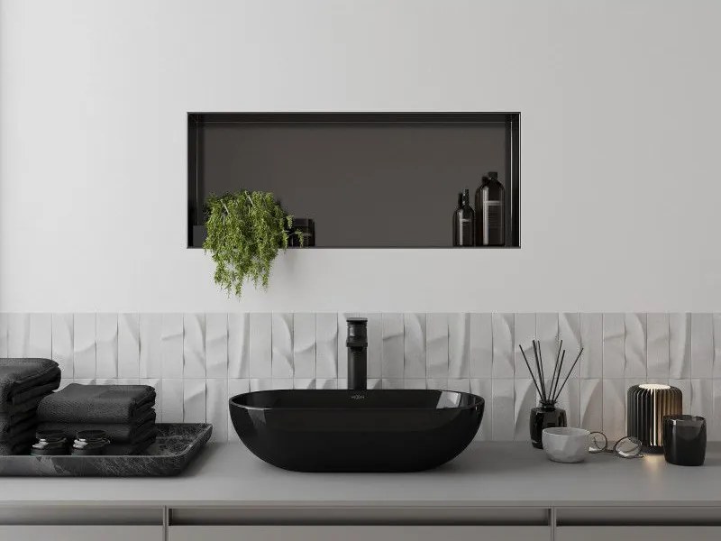 Mexen X-Wall-NR, polica na zapustenie bez príruby 75 x 30 cm, grafitová matná - 19E1753010