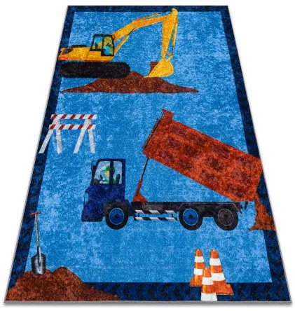 JUNIOR 51827.803 umývací koberec Nákladné auto, bager pre deti protišmykový - modrý Veľkosť: 140x190 cm