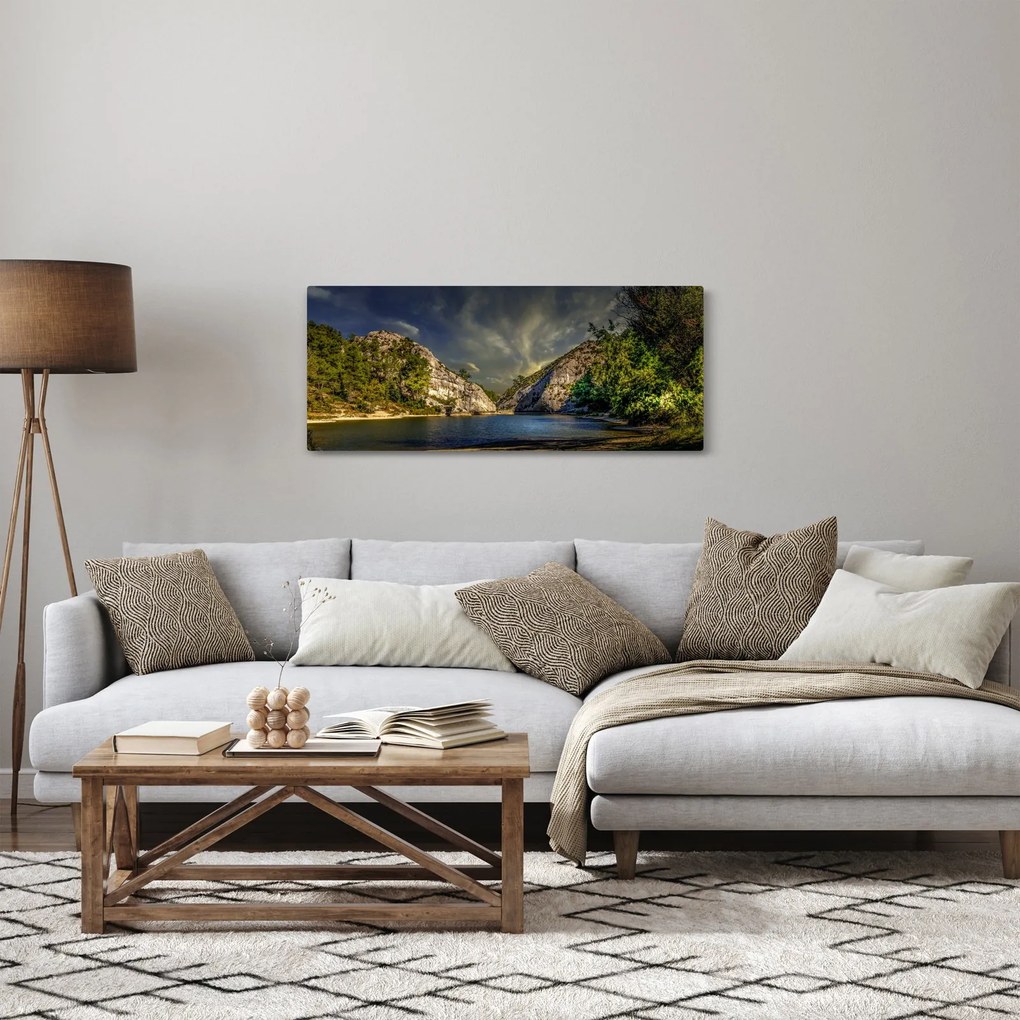 Obraz krajiny s jazerom (120x50 cm)