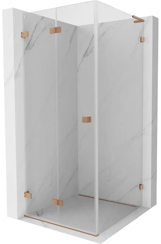 Mexen Lunar-F L, skladací sprchový kút ľavý 80 x 80 cm, 8mm číre sklo, profil medená matná, 836L-080-080-65-00-L