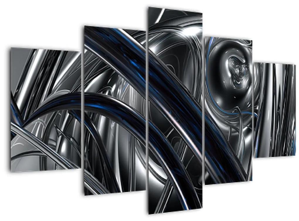 Obraz sivej abstrakcie s modrou (150x105 cm)