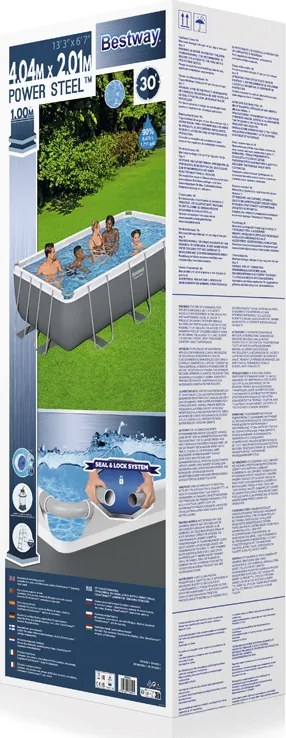 Rámový bazén Power Steel 404x201x100 Sivý 13x6FT BESTWAY + piesková pumpa + rebrík 10in1 56442