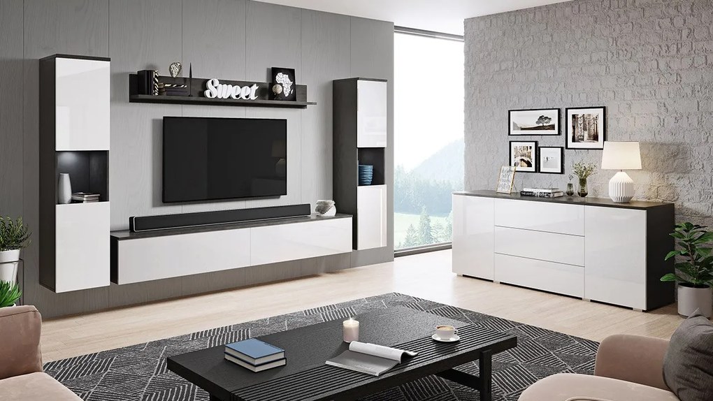 Obývačkový nábytok Bamisio II, Farby: kašmírová béžová, Osvetlenie: osvetlenie LED biele