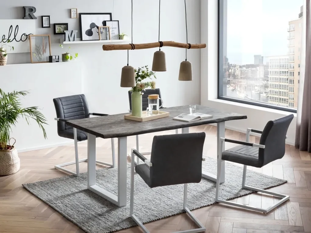 furniture-nabytek.cz - Masívny jedálenský stôl Bullwer z akácie a kovu, lakovaný, šedo-biely – 170 × 90 cm