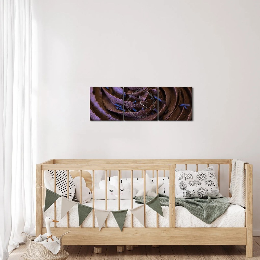 Obraz - Čokoládový Cupcake (s hodinami) (90x30 cm)