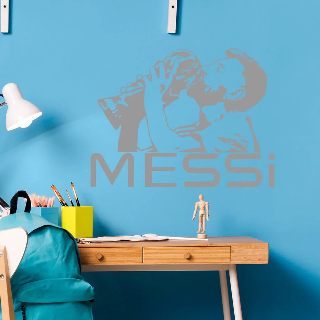 Veselá Stena Samolepka Lionel Messi pohár Farba: modrá, Veľkosť: 80 x 60 cm