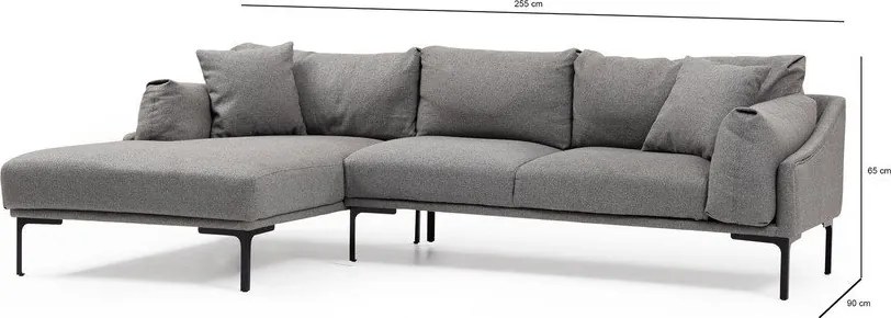 Sivá rohová pohovka Artie Leo, ľavý roh