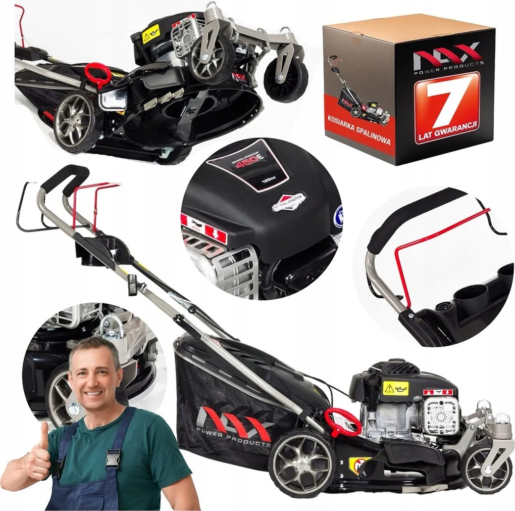 Benzínová Kosačka S Pohonom Nax Motor Briggs 125CC 42 CM 45 L Otočné Kolesá