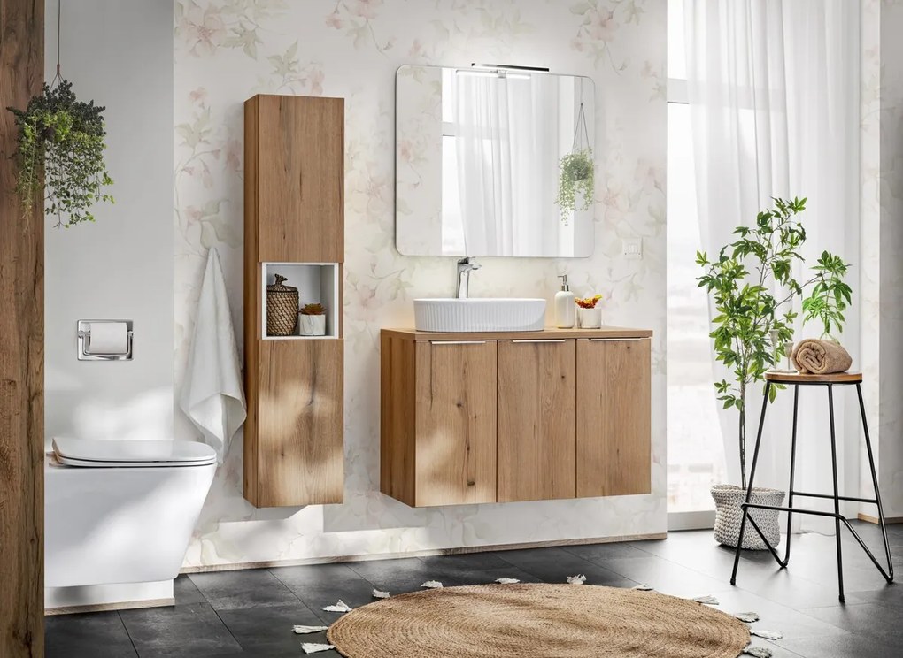 Závesná skrinka pod umývadlo Nova Oak II s doskou 80 cm čierna/dub coast evoke