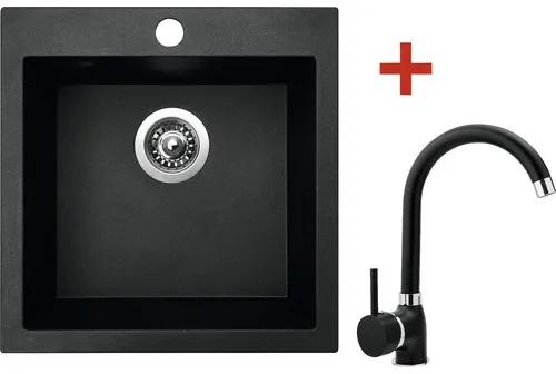 Granitový drez Sinks Viva 455 Granblack s batériou Polo GR 460x455 mm čierny