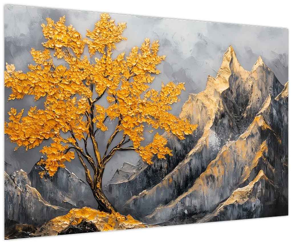 Obraz – Zlatý strom v horách (90x60 cm)