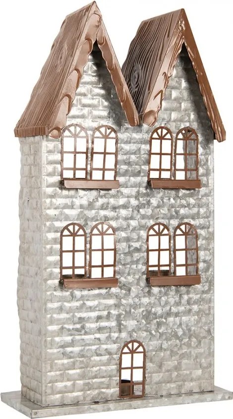 Šedý antik kovový svietnik domček na 5 čajových sviečok Gian - 30*13*54 cm