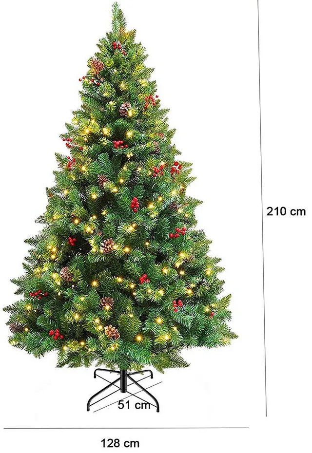 Vianočný stromček s LED diódami, rôzne typy, teplá biela, 320 LED- ov, 210 cm