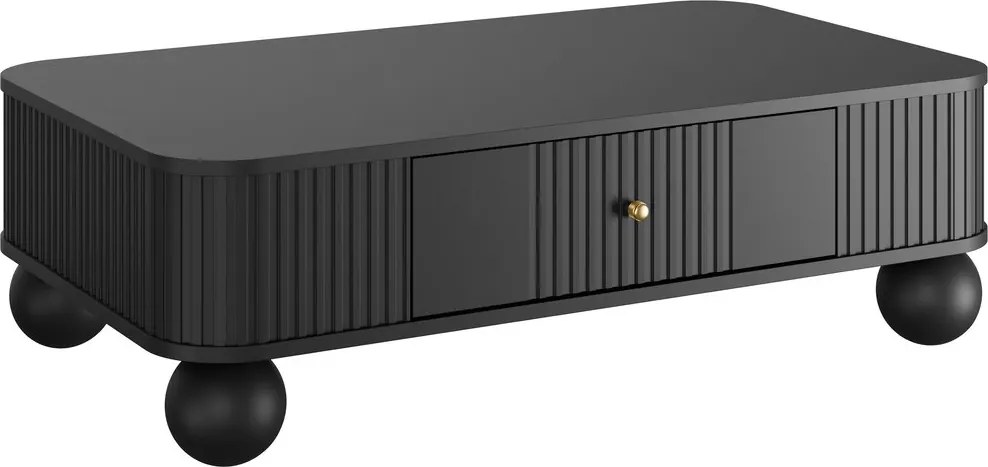 Čierny konferenčný stolík Vesper 103x60 cm so zásuvkou - zlaté úchyty / guľové nohy