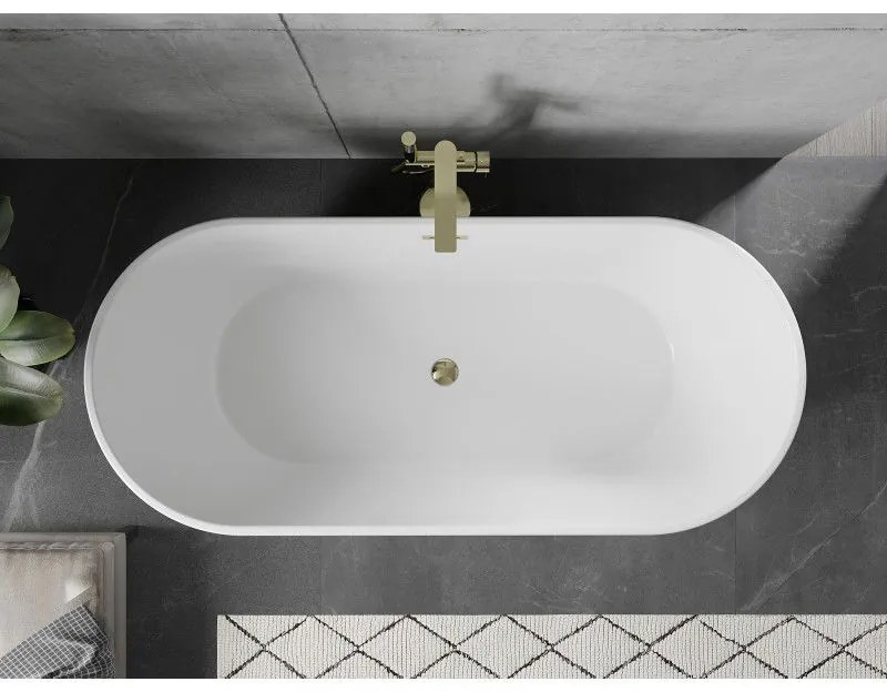 Mexen Flavia, voľne stojaca vaňa 160 x 75 cm, biela-čierna, zlatý lesklý prepad, 54031608075-50