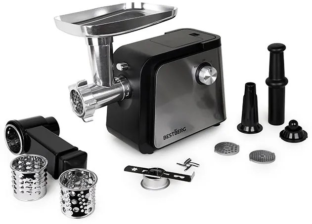 MEGAKOMBO Elektrický krájač BestBerg BBS-400 + 11dielna sada nerezových hrncov BestBerg BBSC-11 + Elektrický mlynček na mäso BestBerg BBM-2500