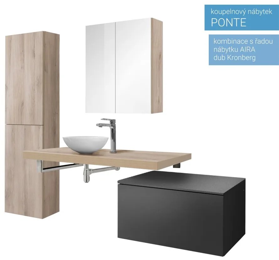 Mereo, Mereo Ponte, kúpeľňová skrinka 70 cm, Multidecor, Čierna Supermat, MER-CN291CIPM