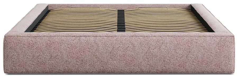 Svetloružová čalúnená dvojlôžková posteľ s úložným priestorom s roštom 180x200 cm Simon – Micadoni