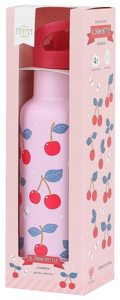 A Little Lovely Company - antikorová fľaša na pitie, 500 ml - čerešne