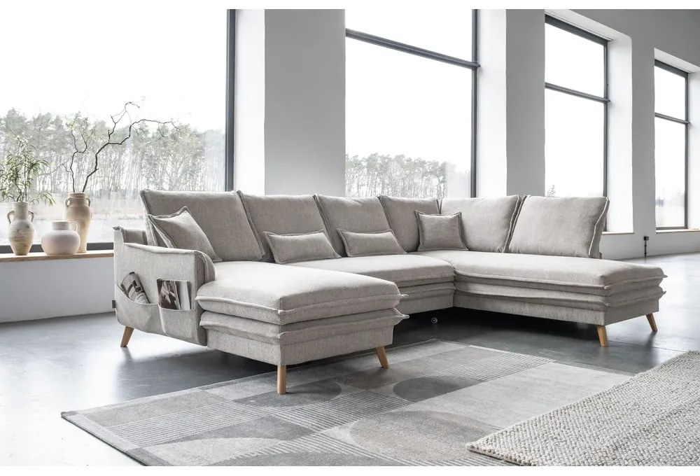 Béžová rozkladacia rohová pohovka (pravý roh/do tvaru "U") Charming Charlie – Miuform