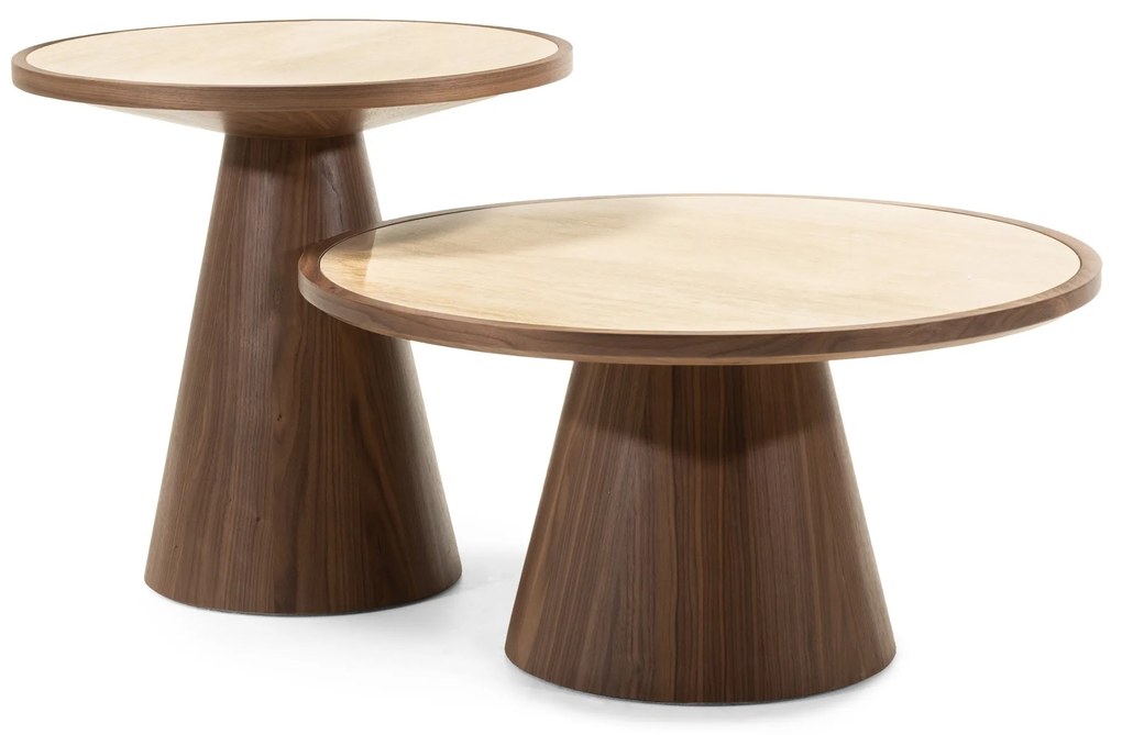 Konferenční stolek Kyoto 80 cm travertin/ořech