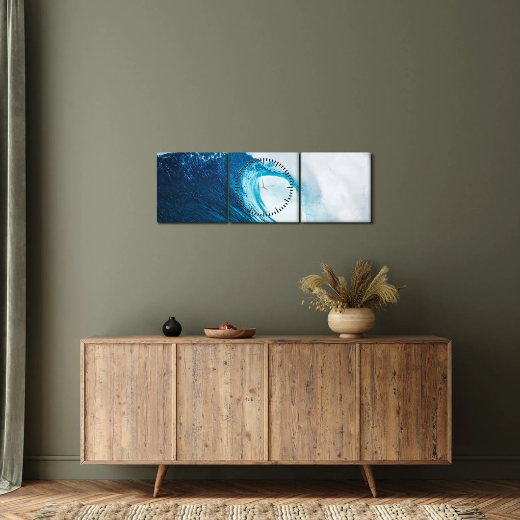 Obraz - Vlna oceánu (s hodinami) (90x30 cm)