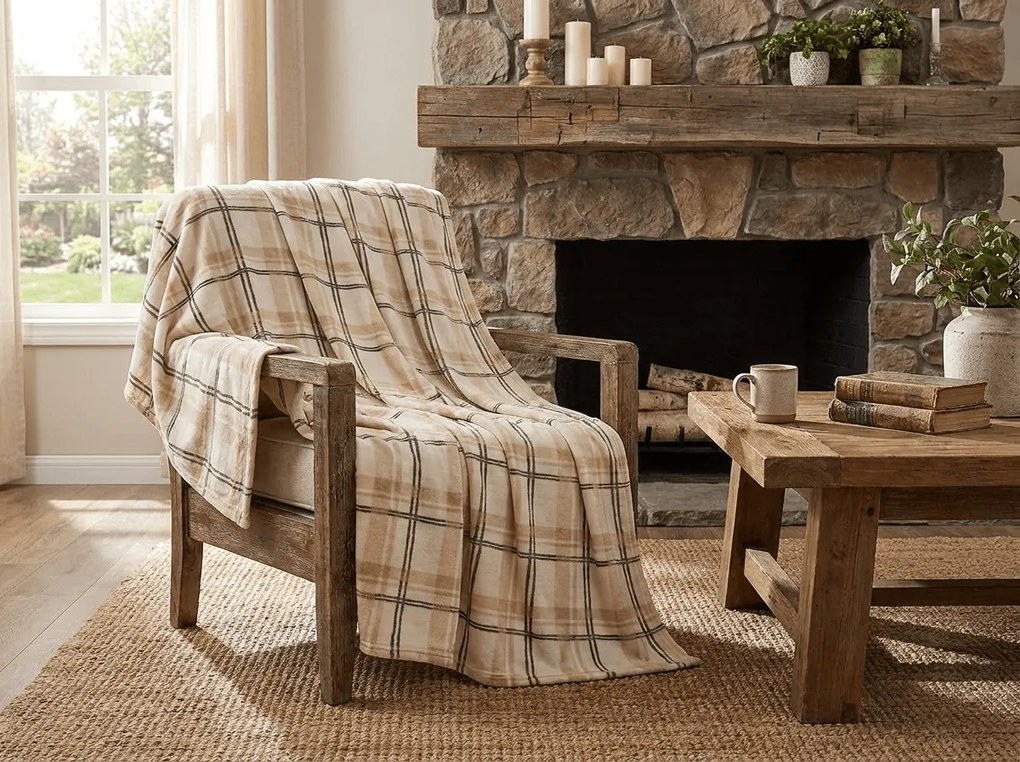 Mikroplyšová deka PLAID, krémová Rozmer: 200 x 220 cm