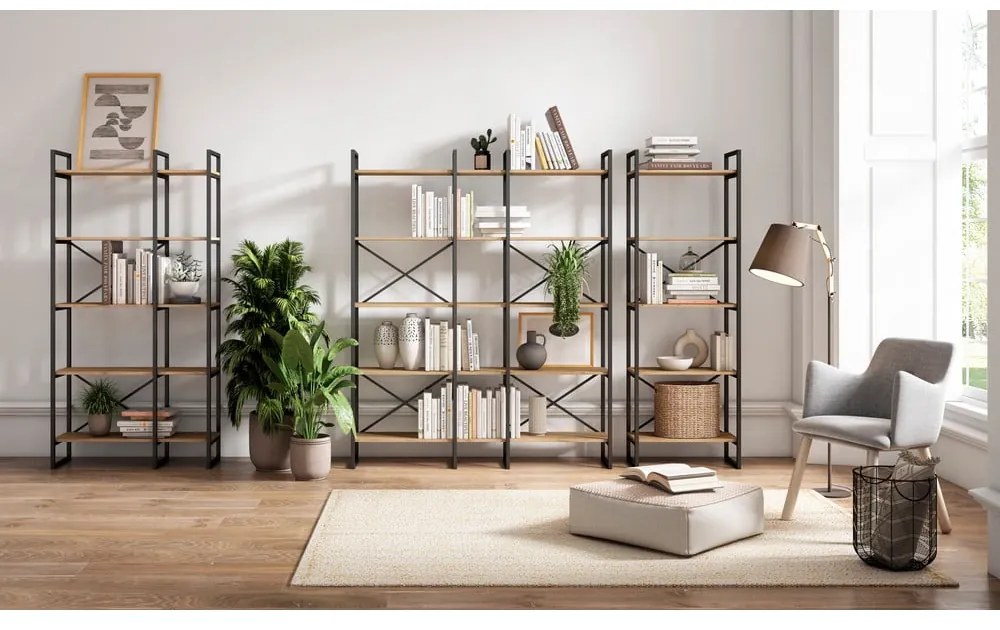 Čierny/prírodný regál v dekore duba 58x175 cm Dusan – Marckeric