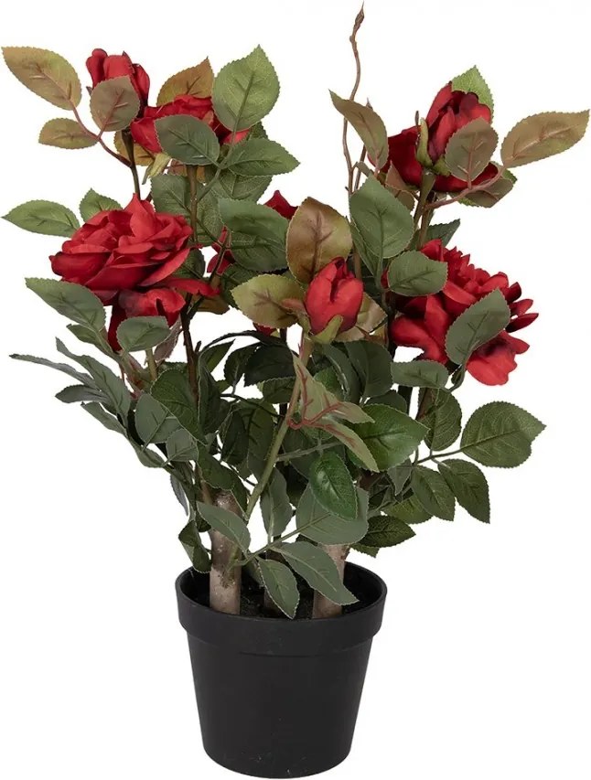 Dekoračná kvetina ruže v kvetináči s červenými kvetmi Rose red - 20*20*55 cm