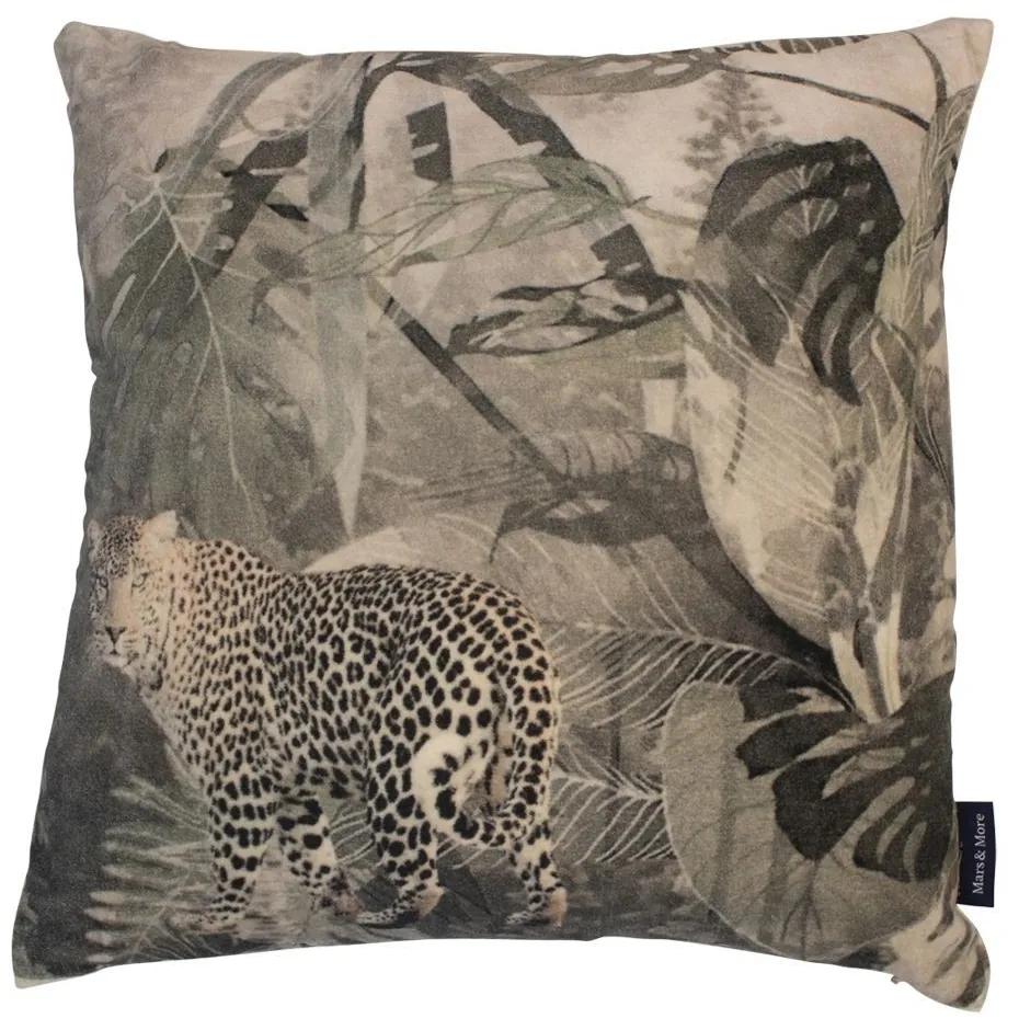Zamatový hnedý vankúš s leopardom v džungli - 45 * 45 * 15cm