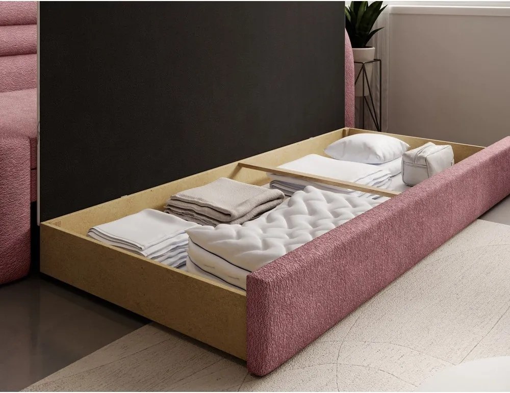 Ružová ženilková rozkladacia/s úložným priestorom pohovka pravý roh 223 cm Fabillo – ELTAP